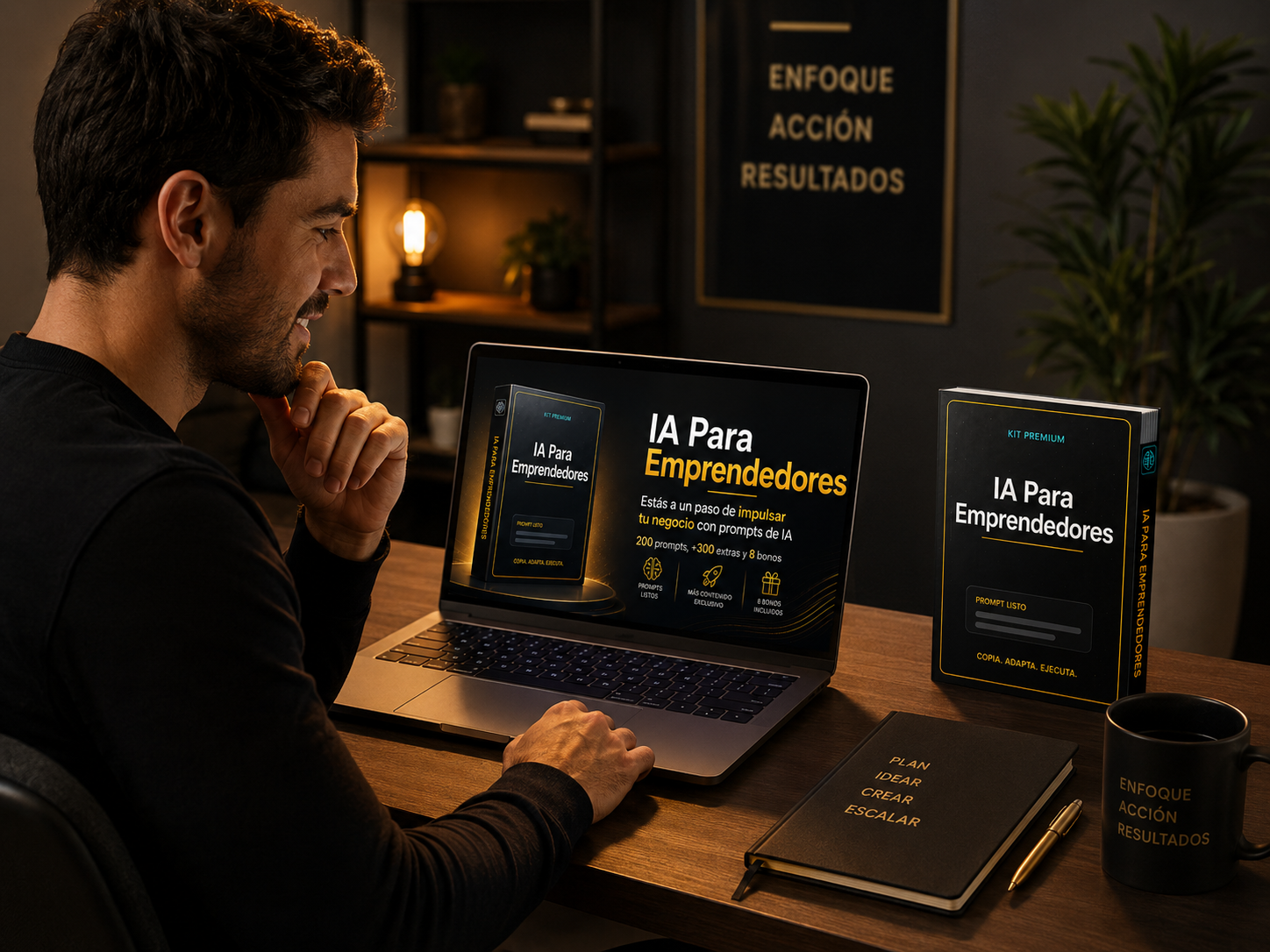 Emprendedor usando el material
